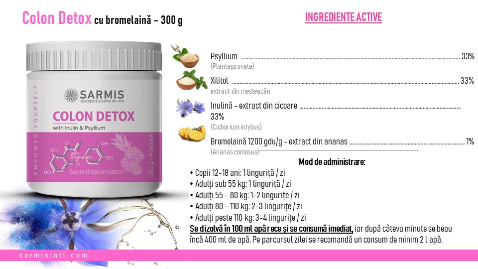 Supliment alimentar pulbere Colon Detox cu Bromelaina, pentru detoxifierea colonului, 300g 1 Supliment alimentar pulbere Colon Detox cu Bromelaina, pentru detoxifierea colonului, 300g