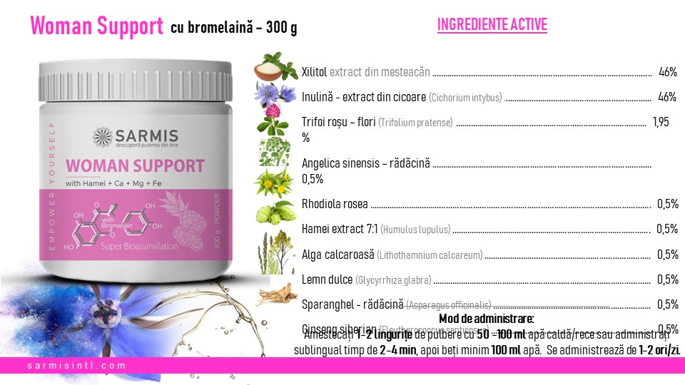 Supliment alimentar pulbere Woman Support, pentru restabilirea echilibrului hormonal, 300g 9 Supliment alimentar pulbere Woman Support, pentru restabilirea echilibrului hormonal, 300g