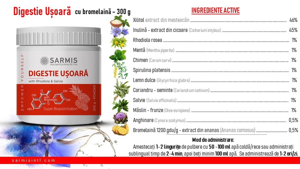 Supliment alimentar pulbere Digestie Usoara cu Bromelaina, 300g 5 Supliment alimentar pulbere Digestie Usoara cu Bromelaina, 300g