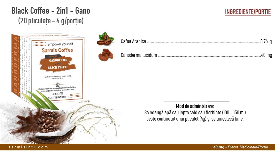 Cafea arabica instant, neagra, 2 in 1, Ganoderma, 20 plicuri 5 Cafea arabica instant, neagra, 2 in 1, Ganoderma, 20 plicuri