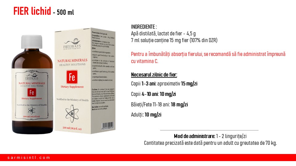 Fier Lichid, formula lichida bogata in fier, pentru sustinerea circulatiei sanguine (500 ml) 1 Fier Lichid, formula lichida bogata in fier, pentru sustinerea circulatiei sanguine (500 ml)