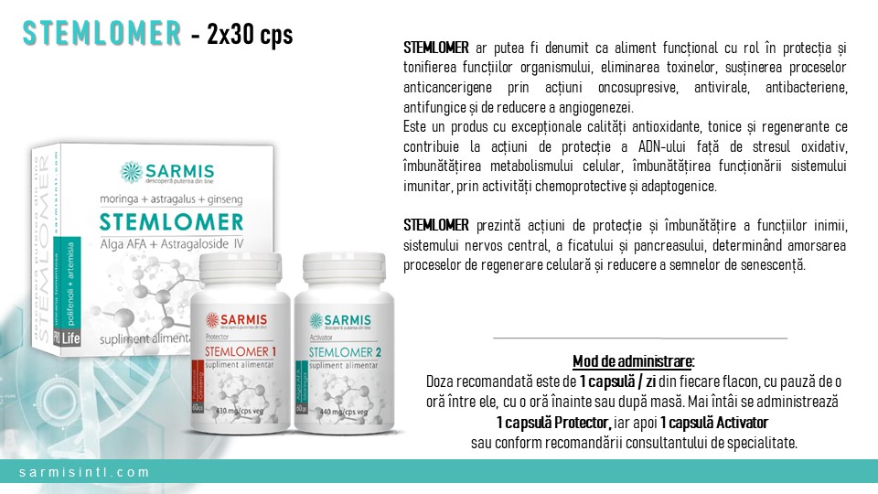 Supliment alimentar Stemlomer, pentru regenerarea organismului, 2x30 capsule 10 Supliment alimentar Stemlomer, pentru regenerarea organismului, 2x30 capsule