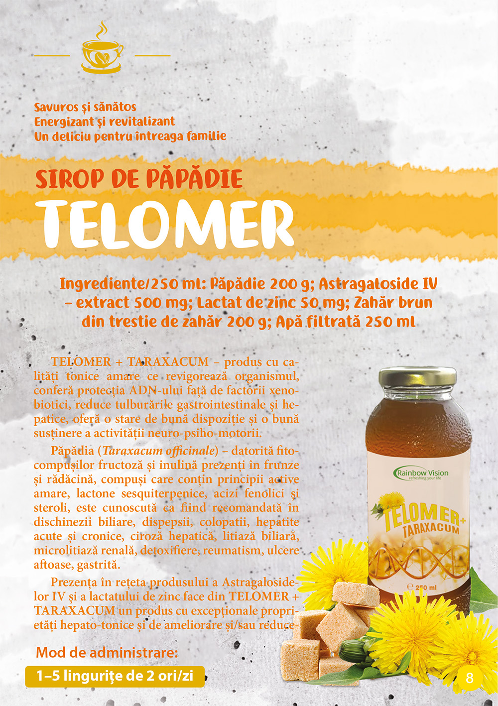 Sirop de papadie taraxacum, Telomer, 250 ml 5 Sirop de papadie taraxacum, Telomer, 250 ml