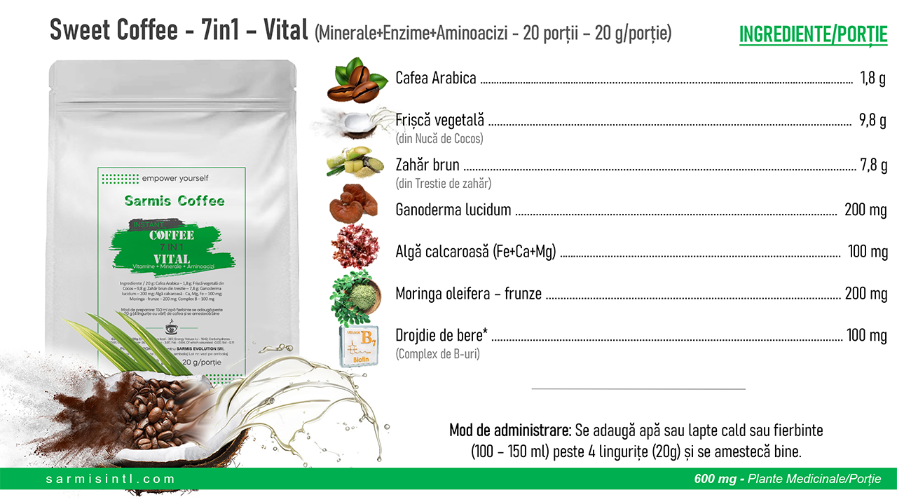 Cafea arabica, instant, 7in1, VMA , Vital, 20 de portii,, 400g 5 Cafea arabica, instant, 7in1, VMA , Vital, 20 de portii,, 400g