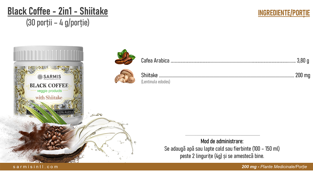 Cafea arabica, neagra cu Shiitake, 120 g 5 Cafea arabica, neagra cu Shiitake, 120 g